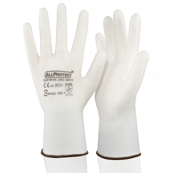 Allprotec® Easywork PU AERO White Feinstrickhandschuh Polyester PU-teilbeschichtet Kat 2